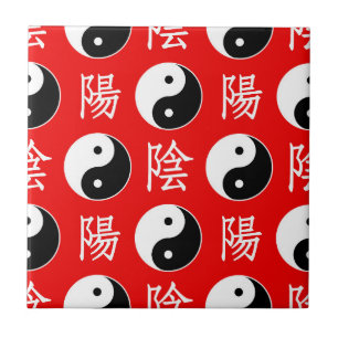Red Background Chinese Yinyang Pattern Tile