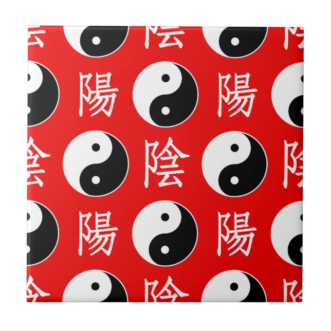 Red Background Chinese Yinyang Pattern Tile (Front)