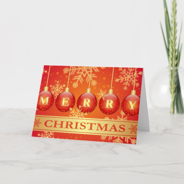 Red Background Christmas Ball Snowflakes Holiday Card (Front)