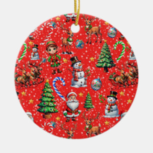 Red Background Christmas Decorative Pattern Ceramic Tree Decoration