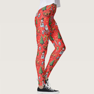 Red Background Christmas Decorative Pattern Leggings