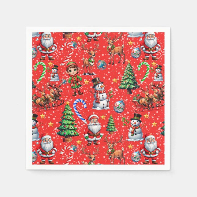 Red Background Christmas Decorative Pattern Napkin (Front)