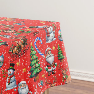 Red Background Christmas Decorative Pattern Tablecloth
