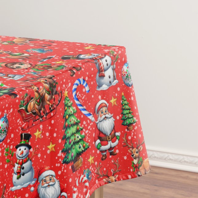 Red Background Christmas Decorative Pattern Tablecloth (Creator Uploaded)