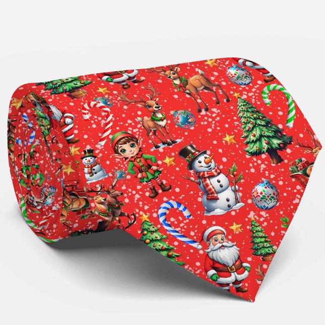 Red Background Christmas Decorative Pattern Tie (Creator Uploaded)