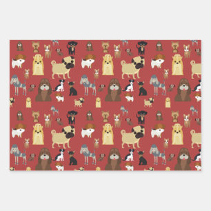 red background dogs pattern wrapping paper sheet
