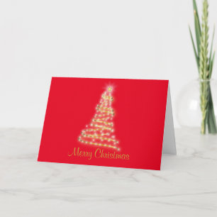 Red background Gold Christmas Tree Holiday Card