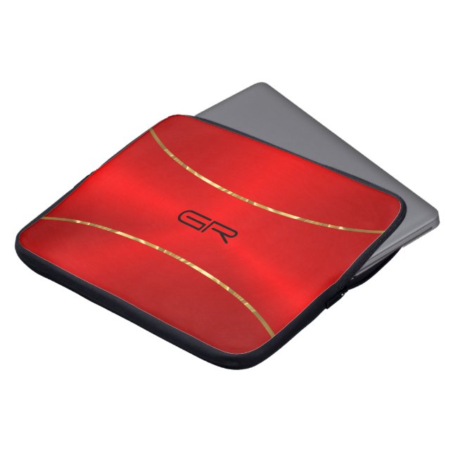 Red Background gold stripes accent Laptop Sleeve (Front Top)