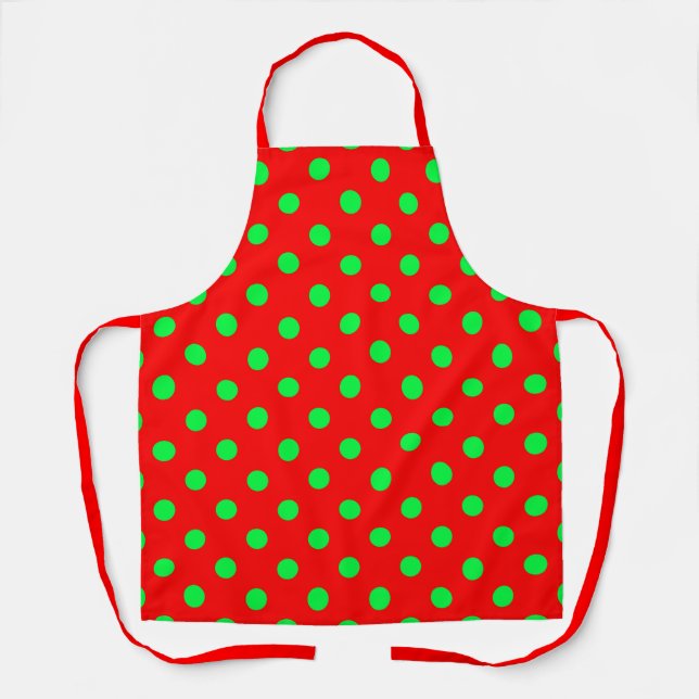 Red Background Green Polka Dots Design  Apron (Front)