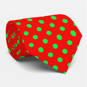 Red Background Green Polka Dots Design  Tie