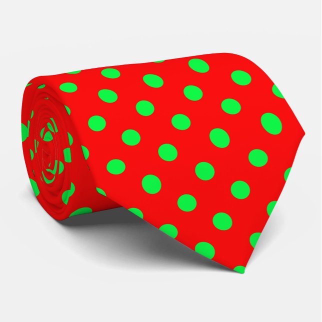 Red Background Green Polka Dots Design  Tie (Creator Uploaded)