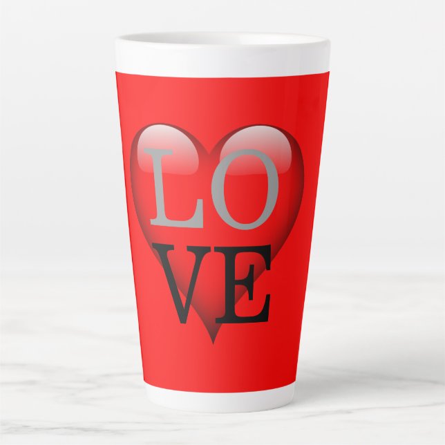 Red Background Love Wedding Heart Latte Mug (Front)