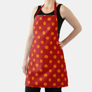 Red Background Orange Polka Dots Design  Apron