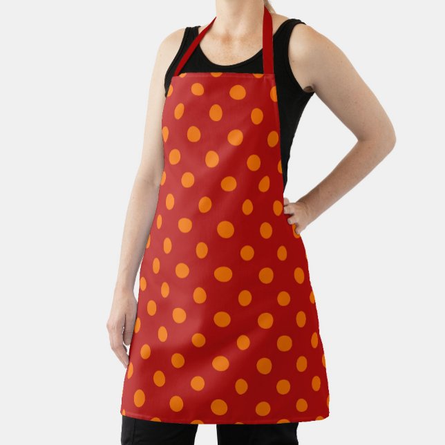Red Background Orange Polka Dots Design  Apron (Creator Uploaded)