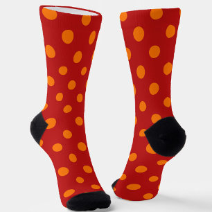 Red Background Orange Polka Dots Design Socks