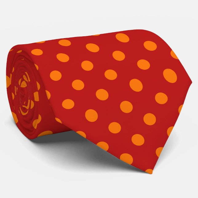 Red Background Orange Polka Dots Design  Tie (Creator Uploaded)