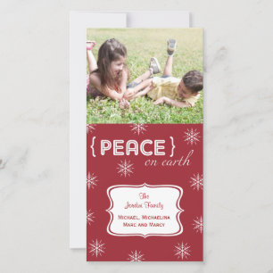 Red Background Peace On Earth Photo Holiday Card