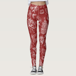 Red Background / White Christmas Designs Leggings