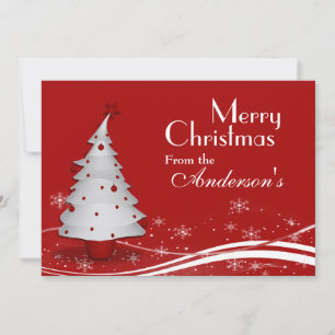 Red Background & White Tree Christmas Greeting Holiday Card