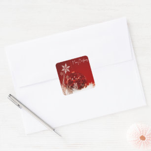 Red Background With Christmas Ball Square Sticker