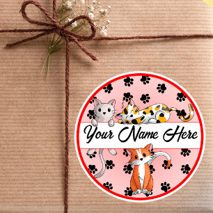 Red background with Cute kittens Classic Round Sticker