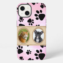 Red background with paws, custom pet photo