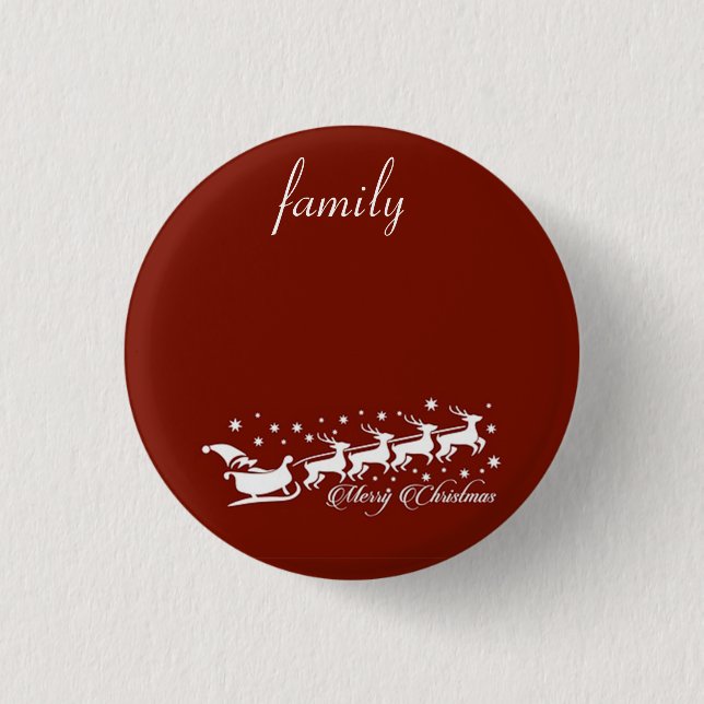 Red Background with Santa Claus and Reindeer 3 Cm Round Badge (Front)