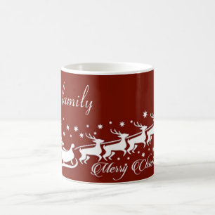 Red Background with Santa Claus and Reindeer Coffee Mug