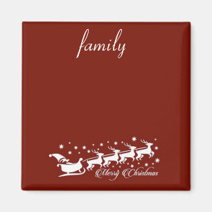 Red Background with Santa Claus and Reindeer Magnet