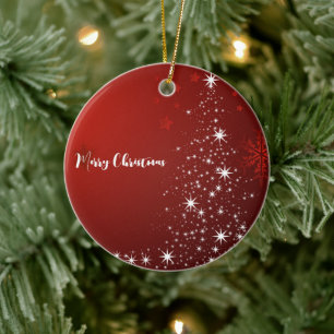 Red Background with Starry Christmas Tree Ceramic Tree Decoration
