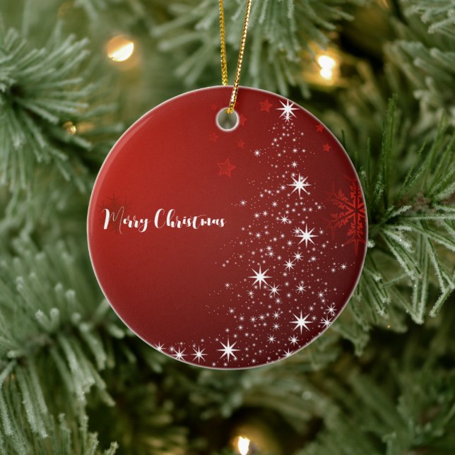 Red Background with Starry Christmas Tree Ceramic Tree Decoration (Tree)