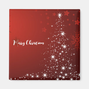 Red Background with Starry Christmas Tree  Magnet