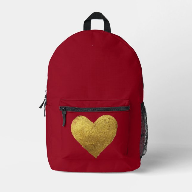 Red Backpack Gold Heart Symbol of Love (Front)