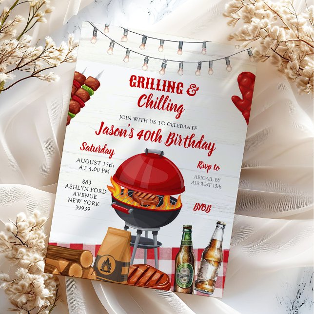 Red Backyard Barbecue Chilling Grilling Birthday Invitation (Creator Uploaded)