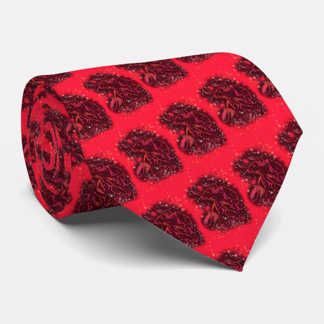 Red Bagic Bulls Running At Starry Night - Elegant Tie (Rolled)
