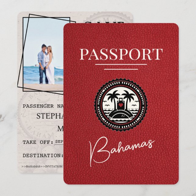 Red Bahamas Passport Save The Date (Front/Back)