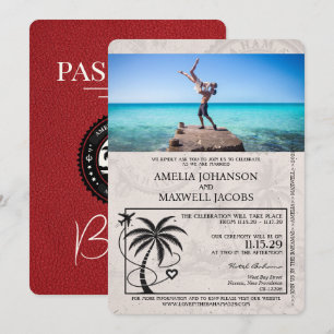 Red Bahamas Passport Wedding Invitation
