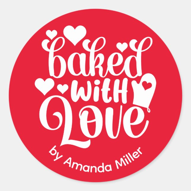 Red Baked With Love Father's Day Baking Classic Round Sticker (Front)