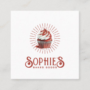 Red Baker Bakery Logo Pastry Chef Typography Square Business Card
