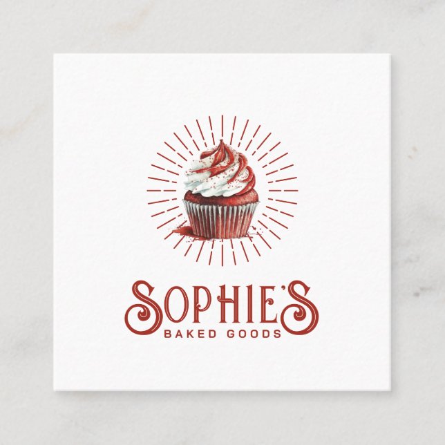 Red Baker Bakery Logo Pastry Chef Typography Square Business Card (Front)