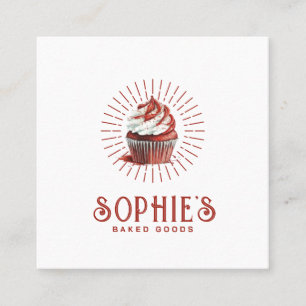 Red Baker Bakery Logo Pastry Chef Typography Square Business Card