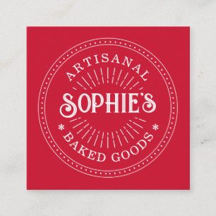 Red Bakery Logo Baker Pastry Chef Typography  Square Business Card