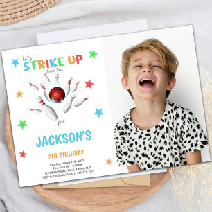 Red Ball Bowling Birthday Invitations with photo