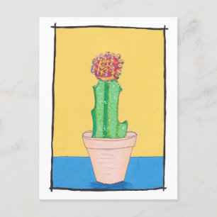 Red ball cactus, cute, naive art drawing, postcard