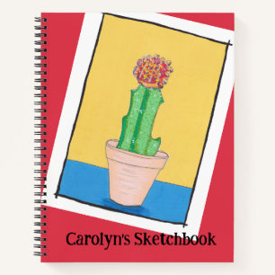 Red ball cactus in a pot, personalised sketchbook notebook