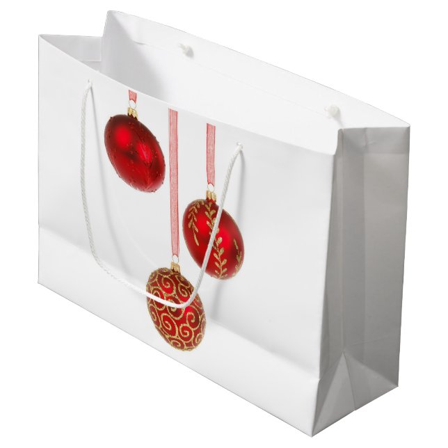 Red Ball Christmas Ornaments Large Gift Bag (Front Angled)