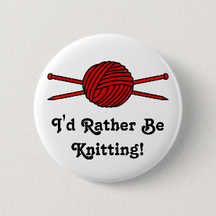 Red Ball of Yarn & Knitting Needles 6 Cm Round Badge