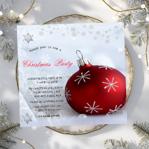 Red Ball Snowflakes Christmas Corporated Party Invitation