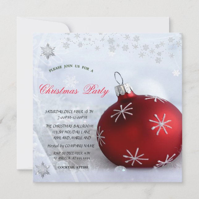 Red Ball Snowflakes Christmas Corporated Party Invitation (Front)