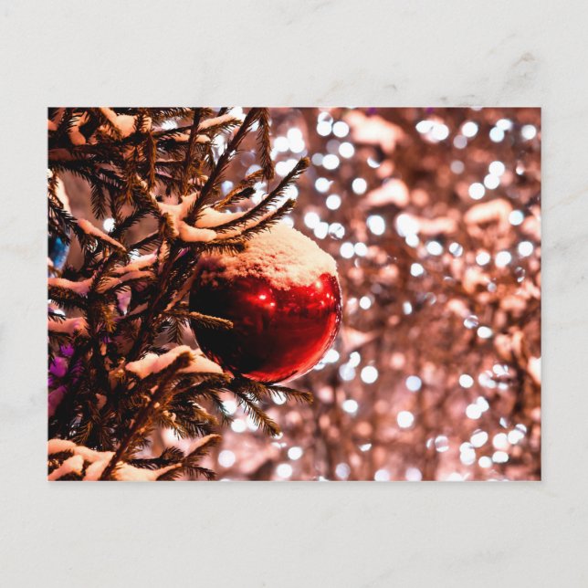 Red Ball, White Lights, Snow Postcard (Front)